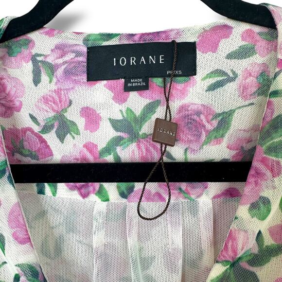 IORANE NWOT Revolve Mini Pink Floral Tulle Puff Shoulder Sheer Mesh Bodysuit XS - Picture 8 of 10